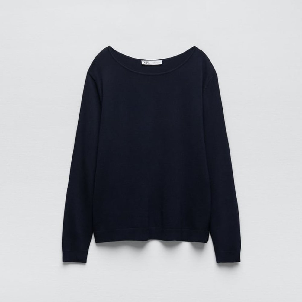 Zara Long Sleeve Wide Boat-neck Sweater